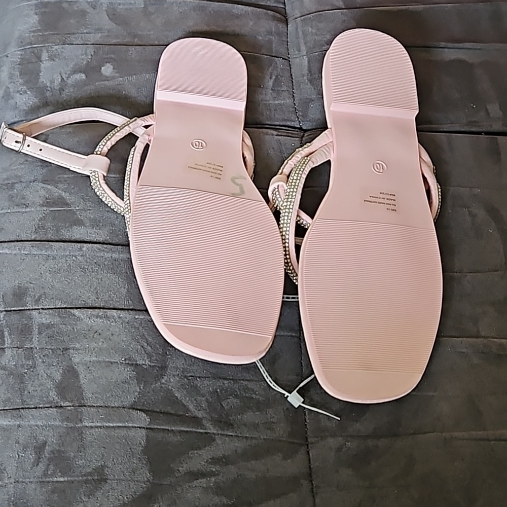 Chatties Light Pink Silver Rhinestone Adjustable Strap Open Toe Thong Sandal 10 - Picture 5 of 7